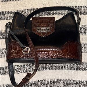 Brighton black and brown embossed leather bag. Medium size leather shoulder bag